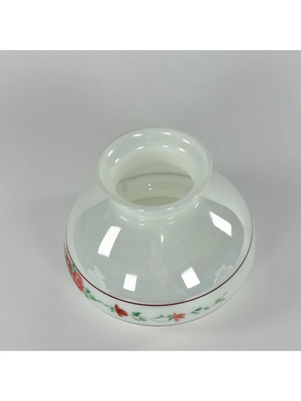 Vintage White Glass Lamp Shade W Hand Painted Roses 4-In Fitter Floral Accent 6.